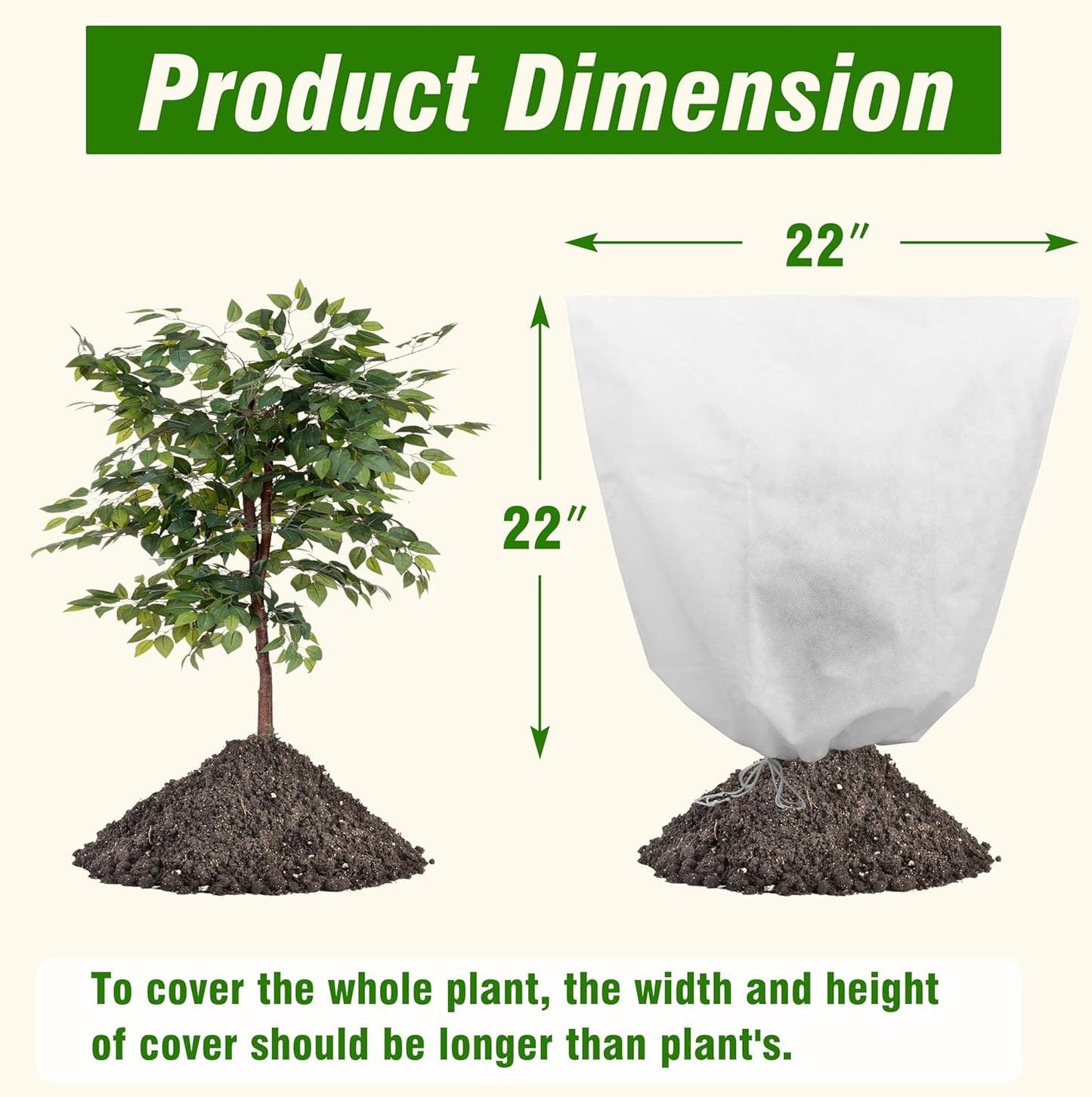 5-Pack Plant Covers Freeze Protection, Drawstring Tree Cover, Winter Freeze Plant Protection, Tree Jacket Frost Blanket for Outdoor Plants, 22.4" x 24"