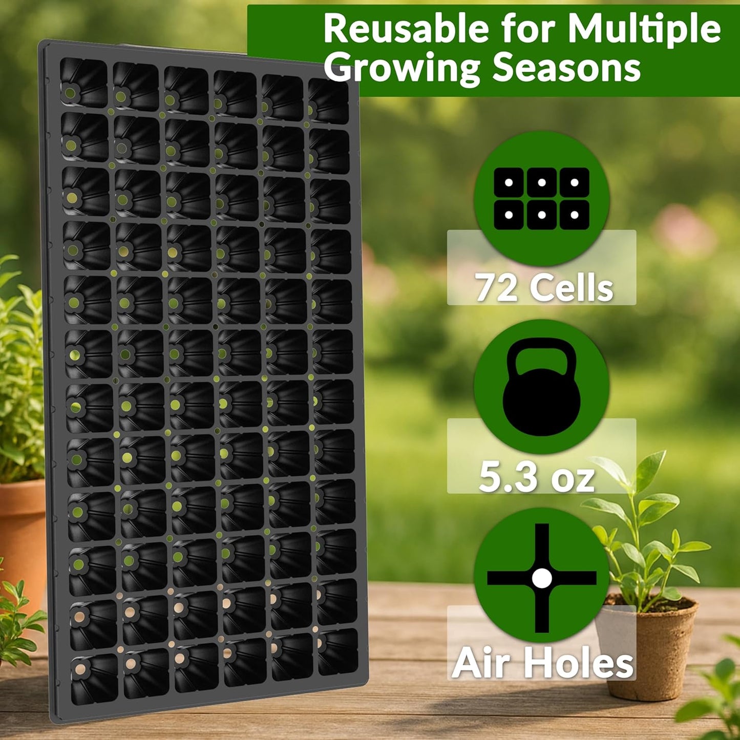 10 Pack 72 Cell Seed Starter Trays, 1.75" Deep Plug Tray for Seedlings, Thick Seedling Trays with Drainage Holes, Fit Standard 1020 Drip Tray