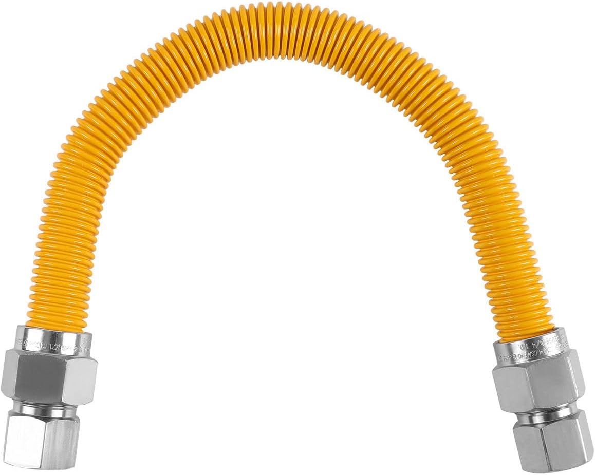 18-inch Flexible Gas Hose Connector, 1" OD 3/4" FIP x 3/4" FIP, Yellow Coated Stainless Steel, for Tankless Water Heater, Gas Appliance Supply Line(HOSE092)