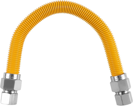18-inch Flexible Gas Hose Connector, 1" OD 3/4" FIP x 3/4" FIP, Yellow Coated Stainless Steel, for Tankless Water Heater, Gas Appliance Supply Line(HOSE092)