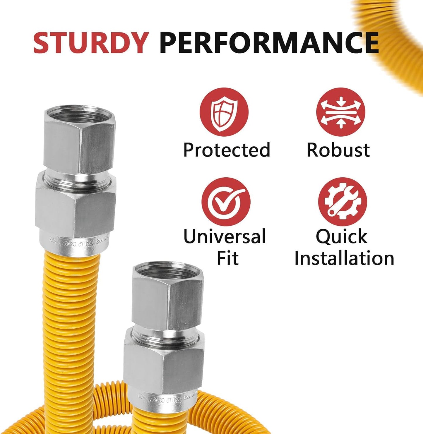 18-inch Flexible Gas Hose Connector, 1" OD 3/4" FIP x 3/4" FIP, Yellow Coated Stainless Steel, for Tankless Water Heater, Gas Appliance Supply Line(HOSE092)