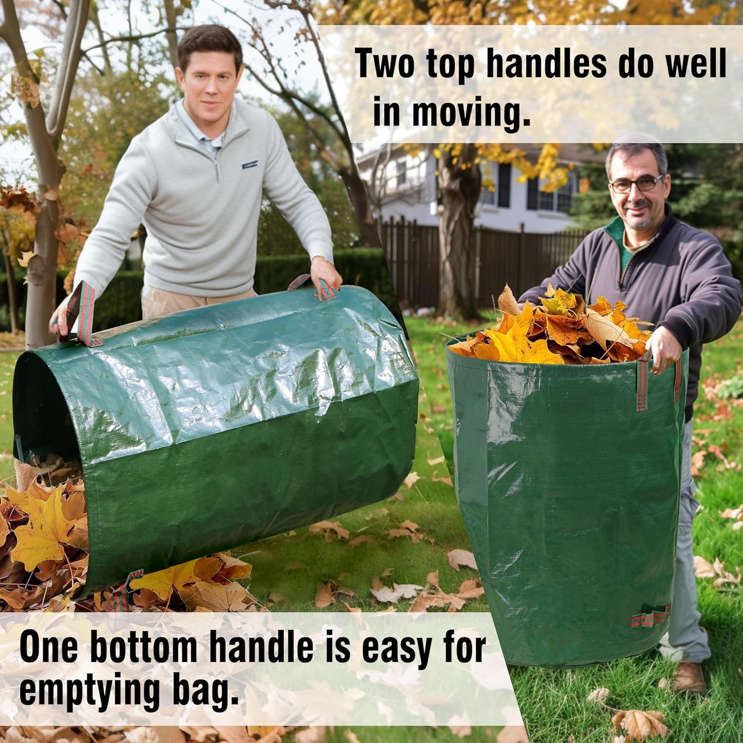 3-Pack 72 Gallon Yard Waste Bags, Reusable Heavy Duty Collapsible Garden Leaf Bags with Plastic Ring, Stand-Up Yard Waste Bin for Leaves, Lawn Debris & Grass Clippings, PE Material