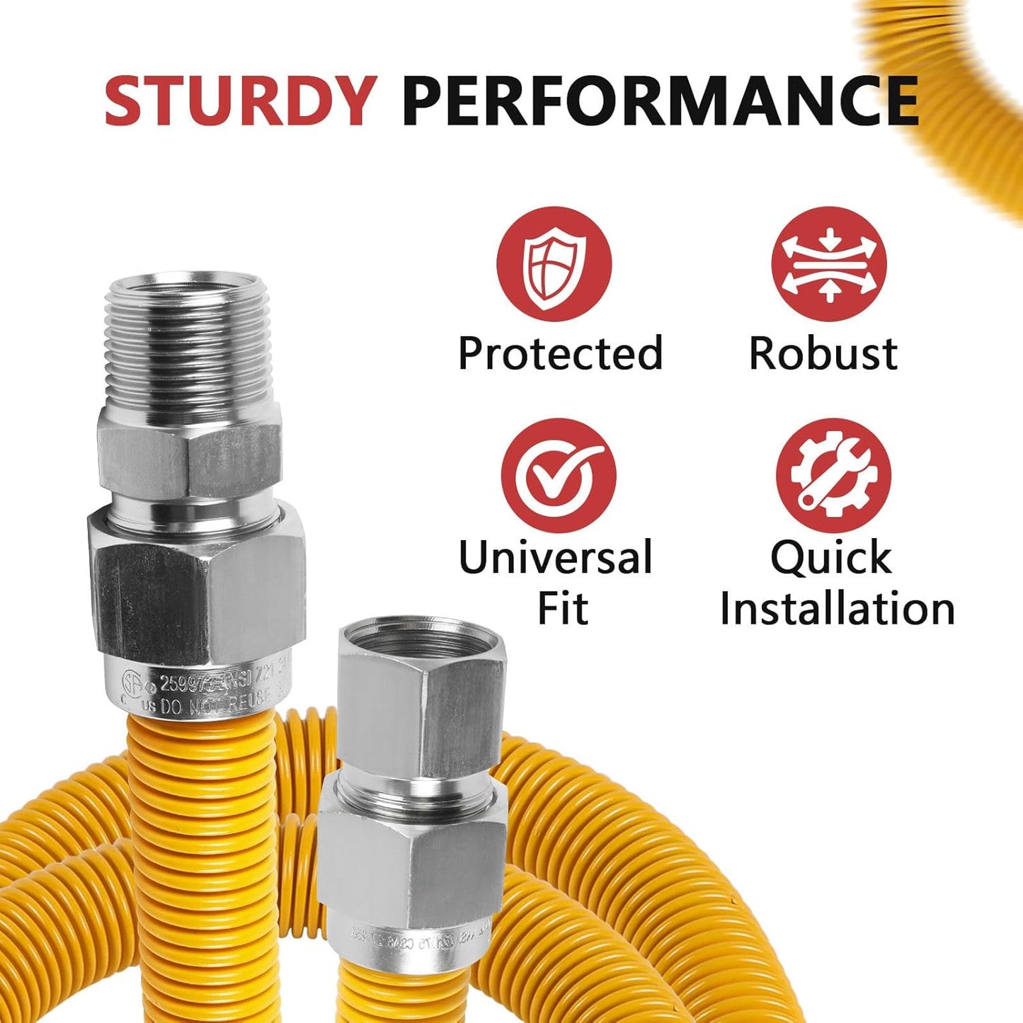 24-inch Flexible Gas Hose Connector, 1" OD Full Flow, 3/4" MIP x 3/4" FIP, Yellow Coated Stainless Steel, for Tankless Water Heater, Gas Appliance Supply Line (HOSE090)