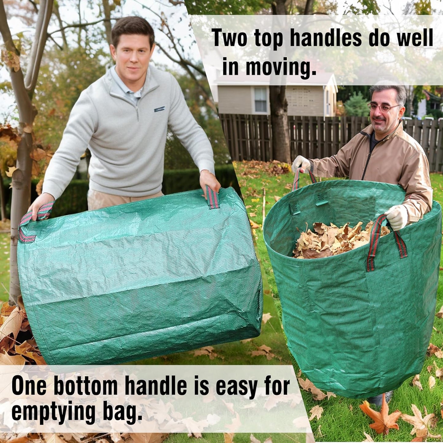 3-Pack 80 Gallon Yard Waste Bags, Reusable Heavy Duty Collapsible Garden Leaf Bags with Plastic Ring, Stand-Up Yard Waste Bin for Leaves, Lawn Debris & Grass Clippings