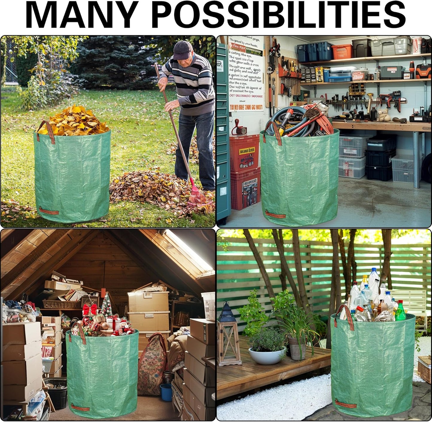 3-Pack 80 Gallon Yard Waste Bags, Reusable Heavy Duty Collapsible Garden Leaf Bags with Plastic Ring, Stand-Up Yard Waste Bin for Leaves, Lawn Debris & Grass Clippings