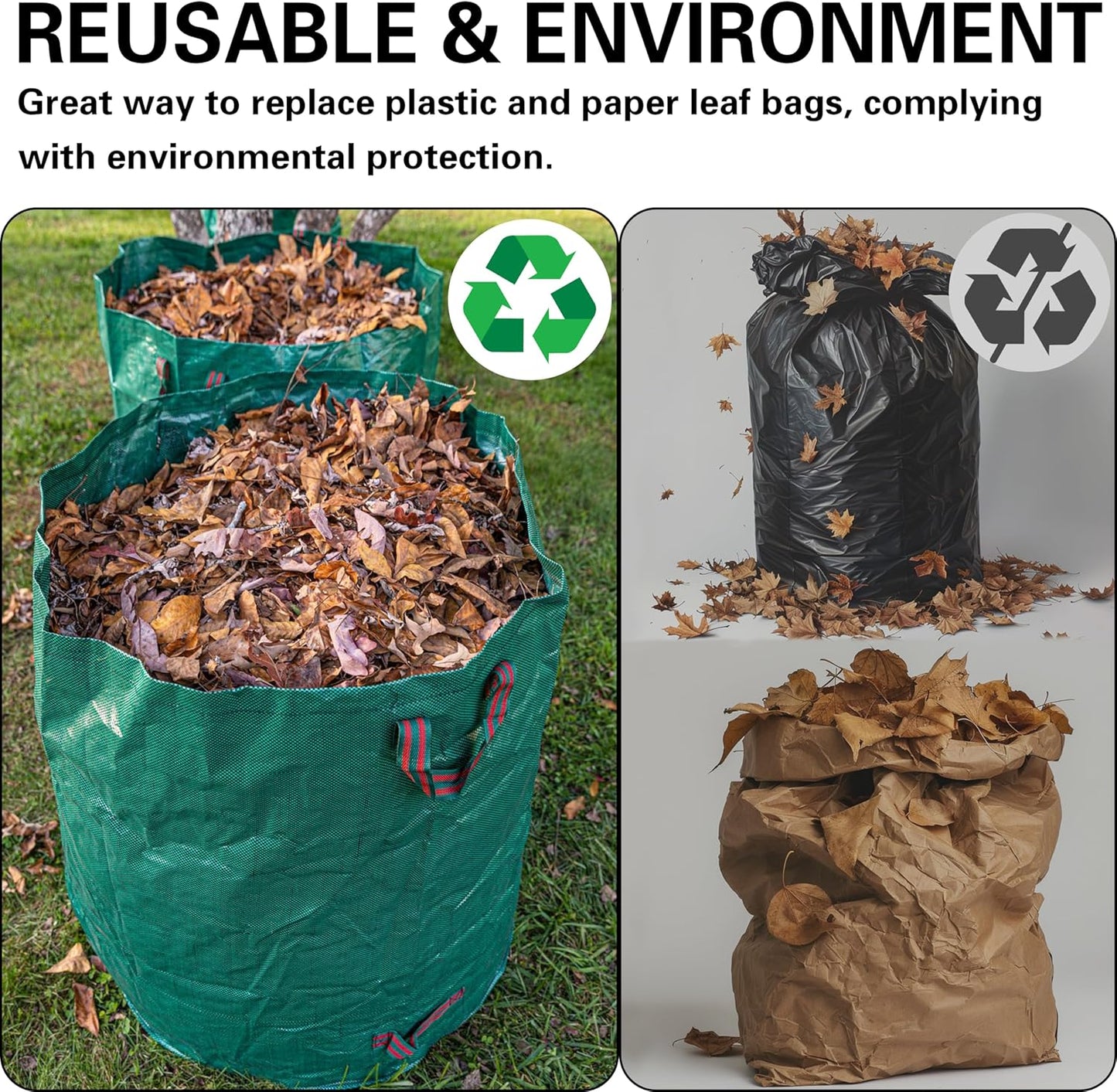 3-Pack 80 Gallon Yard Waste Bags, Reusable Heavy Duty Collapsible Garden Leaf Bags with Plastic Ring, Stand-Up Yard Waste Bin for Leaves, Lawn Debris & Grass Clippings