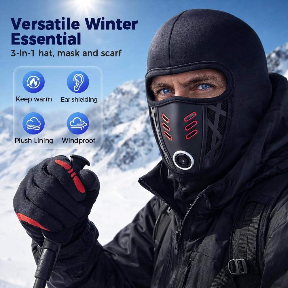 Winter Windproof Thermal Fleece Face Mask, 2026 Fleece Motorcycle Thermal Full Face Mask for Cycling Outdoor Sports