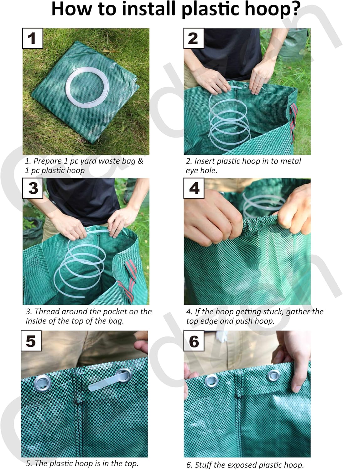 6-Pack 72 Gallon Yard Waste Bags, Reusable Heavy Duty Collapsible Garden Leaf Bags with Plastic Ring, Stand-Up Yard Waste Bin for Leaves, Lawn Debris & Grass Clippings