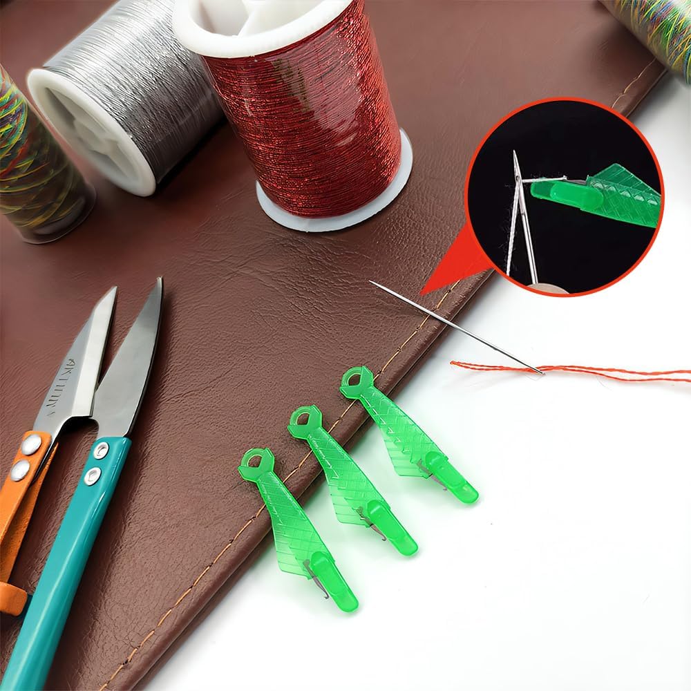 Fish Mouth Sewing Machine Needle Threader, 2024 Upgrade Quick Sewing Machine Loop Easy Selfthread Needle Threaders Tool, Automatic Sewing Needle Threader Simple Needle Threader (Green*5)