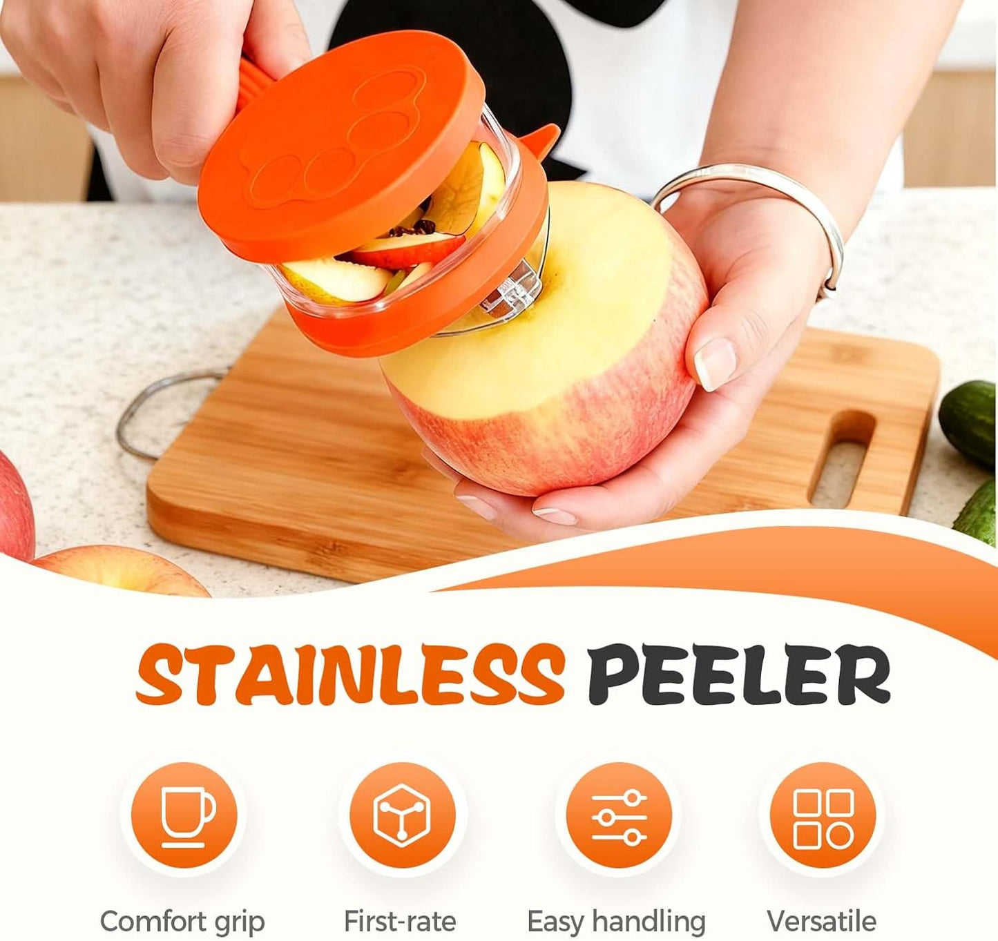 2026 New Kitchen Special Fruit Peeler with Box Storage, Upgrade Vegetable Peeler with Catcher Peeler with Storage Bucket, Double-Sided Stainless Steel Multi-Function Peelers (Orange+Blue)