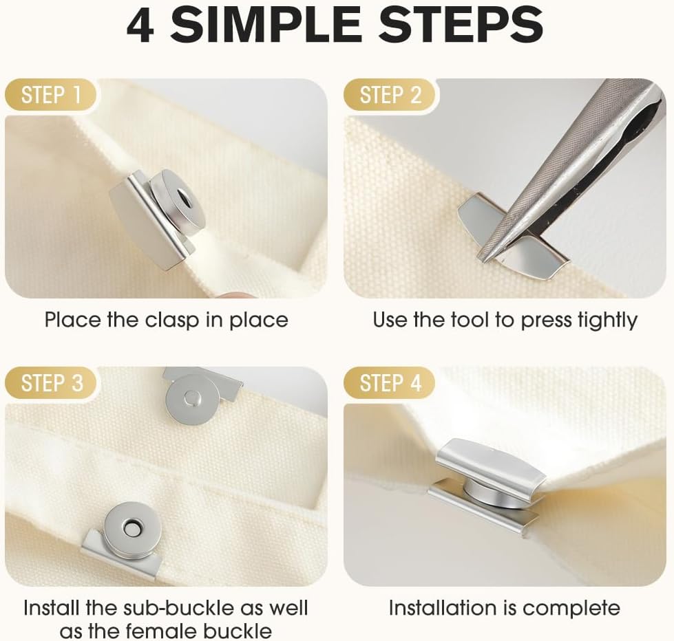 Seamless Magnetic Buckle Clasp for Bags, Clothing and DIY Crafts, 2025 New Metal Seamless Magnetic Buckle Purse Clasp, Multifunctional Seamless Snap No Sewing Required Bag Clip (Grey X4)