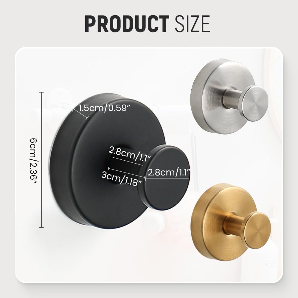 Suction Cup Hooks for Wreaths on Glass, 2025 New Stainless Steel Waterproof Suction Cup Hooks, Upgrade Hold No Drill Hooks for Bathroom Shower Mirrors Kitchens Hanging Towels Hooks (2, Goldern)