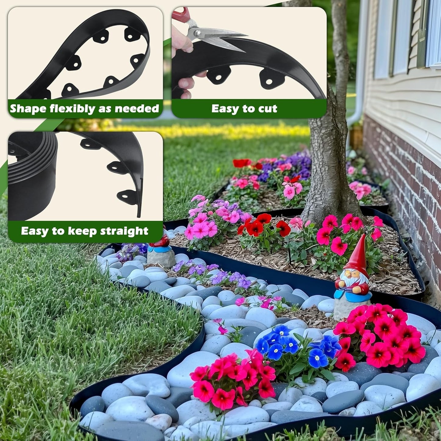 No Dig Landscape Edging Kit, 40-Foot Long, 3-Inch Tall Garden Edging Border and 100 pcs Landscape Edging Anchoring Spikes Bundle