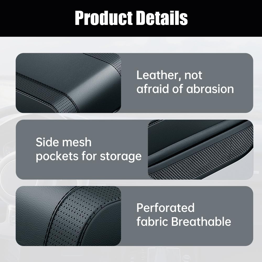 Universal Car Armrest Booster Cushion, 2024 New Memory Cotton Car Armrest Box Pad Auto Center Console Pad, Upgrade Waterproof Car Center Console Cover Pad Elbow Rest Box Covers (Black)
