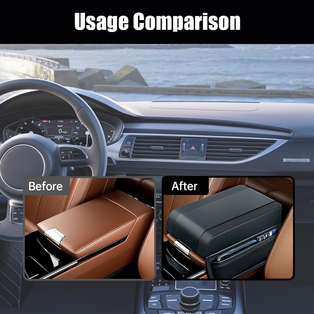 Universal Car Armrest Booster Cushion, 2024 New Memory Cotton Car Armrest Box Pad Auto Center Console Pad, Upgrade Waterproof Car Center Console Cover Pad Elbow Rest Box Covers (Black)