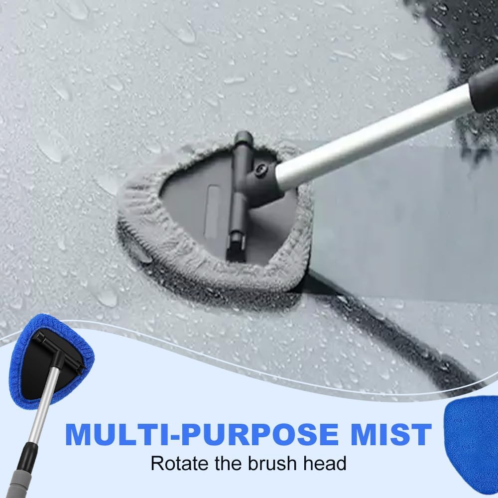 Microfiber Car Windshield Cleaner Tool, 2025 Upgrade Car Window Cleaner Windshield Cleaner Inside Glass Wiper Kit, Reusable Washable Microfiber Pads and Extendable Handle (Black)