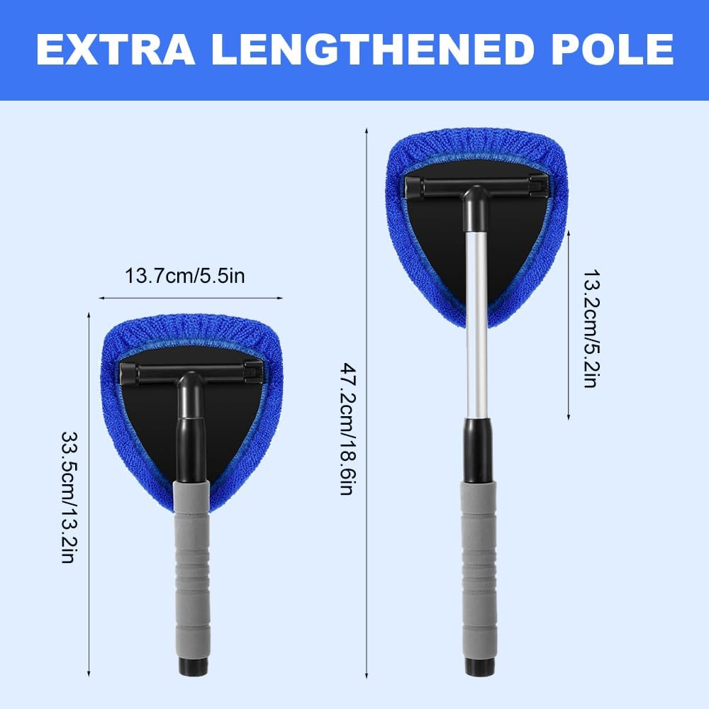 Microfiber Car Windshield Cleaner Tool, 2025 Upgrade Car Window Cleaner Windshield Cleaner Inside Glass Wiper Kit, Reusable Washable Microfiber Pads and Extendable Handle (Black)