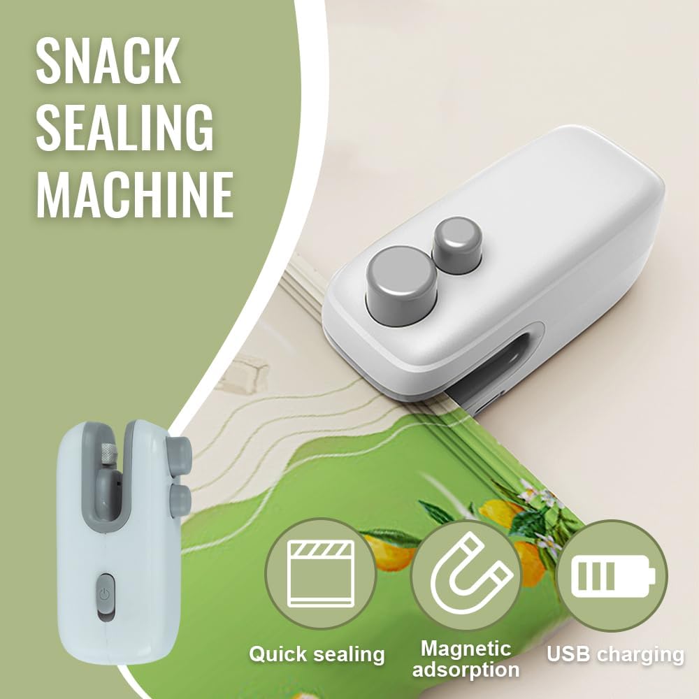 Mini Bag Sealer, 4 in 1 Bag Cutter and Sealer, USB Rechargeable, Portable, Blue