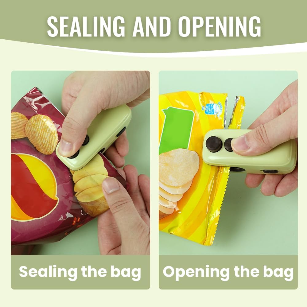 Mini Bag Sealer, 4 in 1 Bag Cutter and Sealer, USB Rechargeable, Portable, Blue