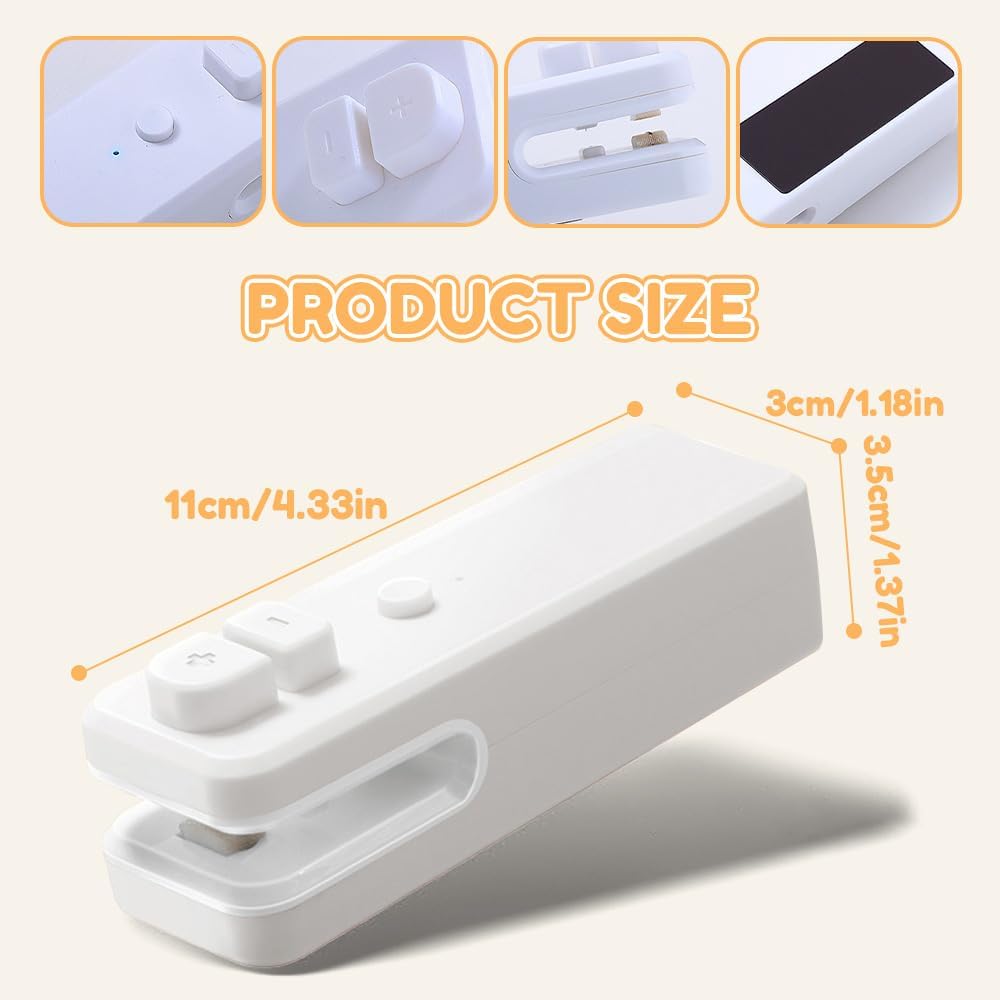 Mini Bag Sealer Heat Seal Tool, Upgraded 2 in 1 Rechargeable Portable Handheld Vacuum Food Sealer 2024 Portable Mini Sealing Household Machine for Snacks Vegetable Fresh Storage (White)