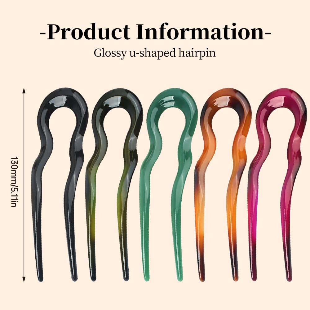 French Twist Stick Hair Fork, 2024 New U Shaped Hair Pins for Twist Hair Styling, Upgrade Metal French Pins Hairstyle Accessories Multicolor (Black)