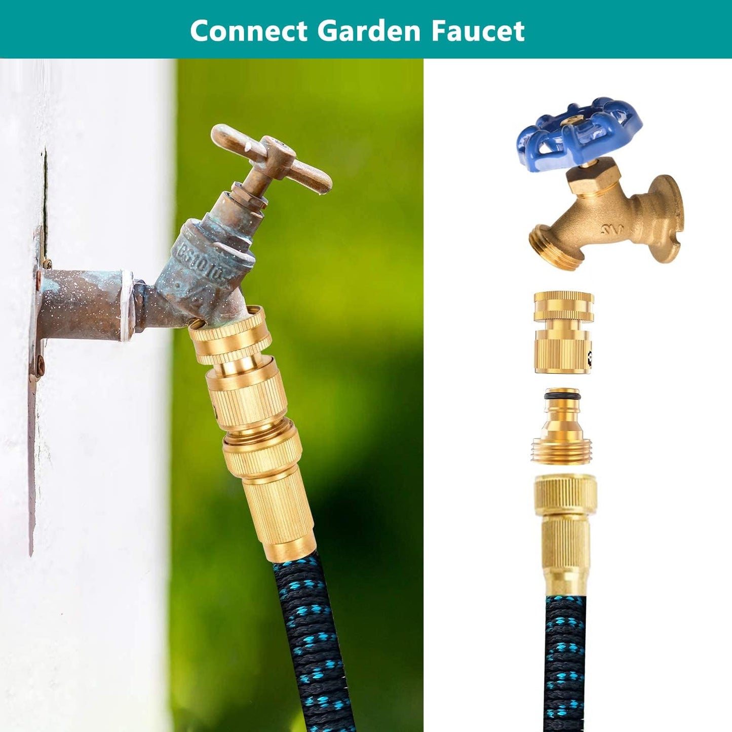 Garden Hose Quick Connector, Solid Brass 3/4 Inch Thread Fitting No-Leak Water Hose Female and Male Easy Connect (6 Sets)