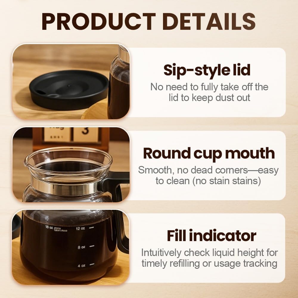 16 Oz Glass Coffee Mug Coffee Pot Style, 2025 New Mini Heatproof Large Capacity Clear Cup Mini Coffee Pot Mug, Upgrade Glass Coffee Mug in Coffee Pots Shape for Hot Chocolate (Black)
