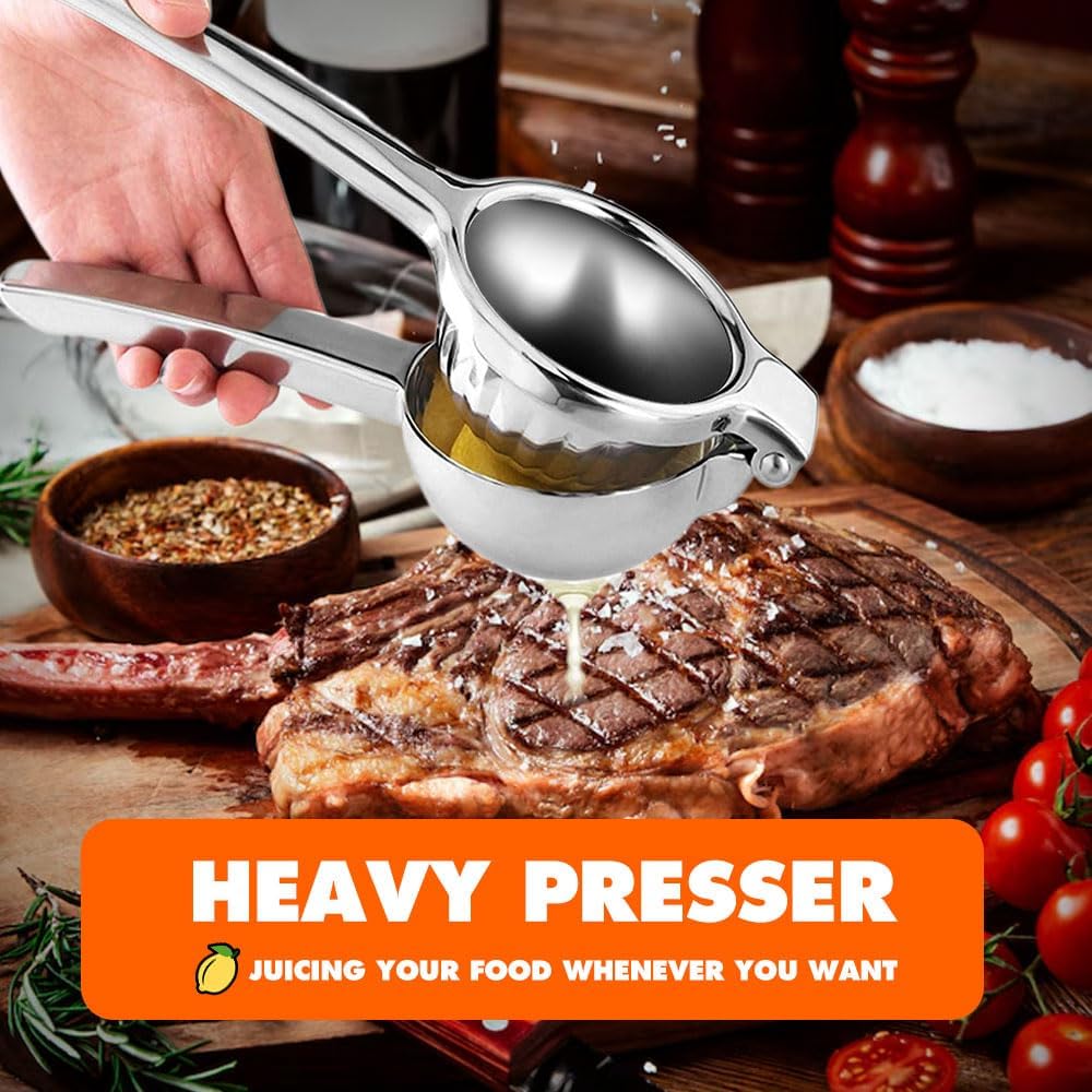 Handheld Lemon Squeezer, 2025 New Stainless Steel Lemon Lime Squeezer Citrus Juicer, Upgrade Heavy Duty Solid Metal Squeezer Bowl Solid Metal Hand Juicer (1, Sliver)
