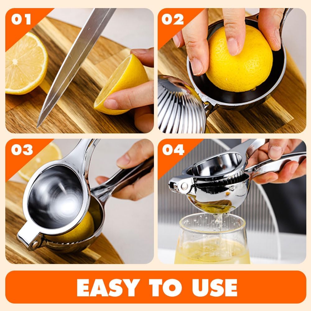 Handheld Lemon Squeezer, 2025 New Stainless Steel Lemon Lime Squeezer Citrus Juicer, Upgrade Heavy Duty Solid Metal Squeezer Bowl Solid Metal Hand Juicer (1, Sliver)