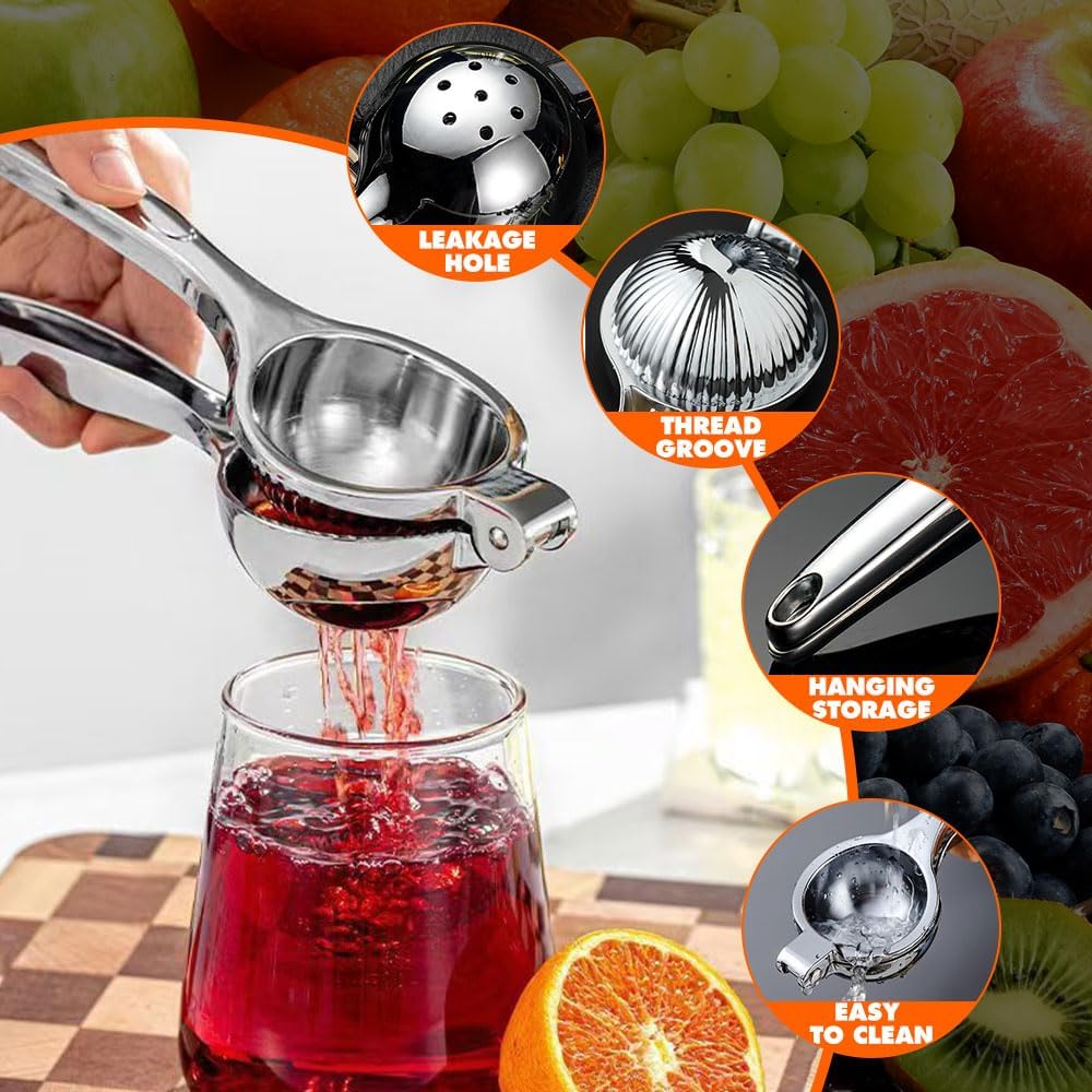 Handheld Lemon Squeezer, 2025 New Stainless Steel Lemon Lime Squeezer Citrus Juicer, Upgrade Heavy Duty Solid Metal Squeezer Bowl Solid Metal Hand Juicer (1, Sliver)