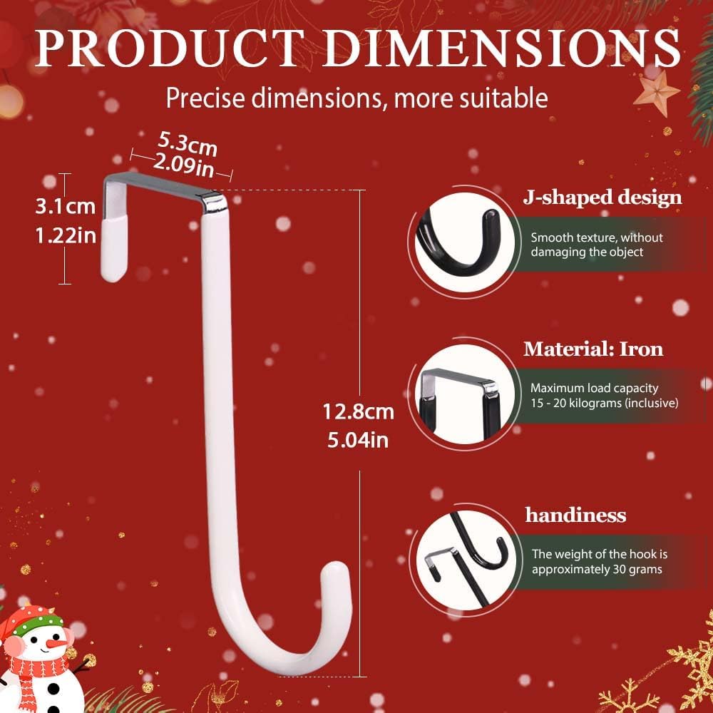 2025 New Over The Door Hooks 4 Pack, Upgrade Garland and Stocking Mantel Holders, Christmas Decorations Garland Stocking Holder Garland Hanger Dual Purpose Dorm Essentials (White)