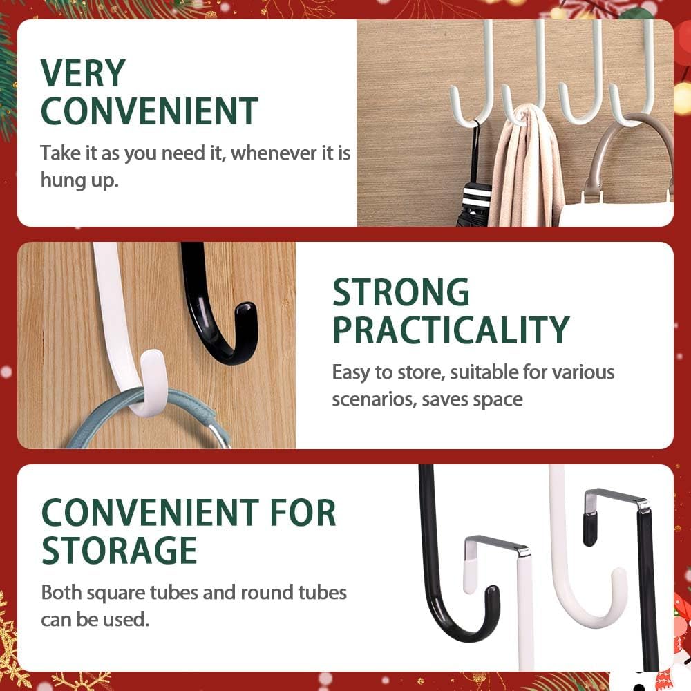 2025 New Over The Door Hooks 4 Pack, Upgrade Garland and Stocking Mantel Holders, Christmas Decorations Garland Stocking Holder Garland Hanger Dual Purpose Dorm Essentials (White)