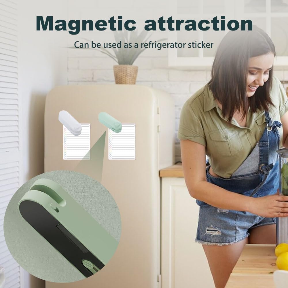 Mini Bag Sealer, 2025 Upgrade Portable Handheld Vacuum Food Sealer Bag Sealing Machine, New 4 In 1 Bag Cutter and Sealer USB Rechargeable Bag Sealer for Plastic Bags Snack Bags (Green)