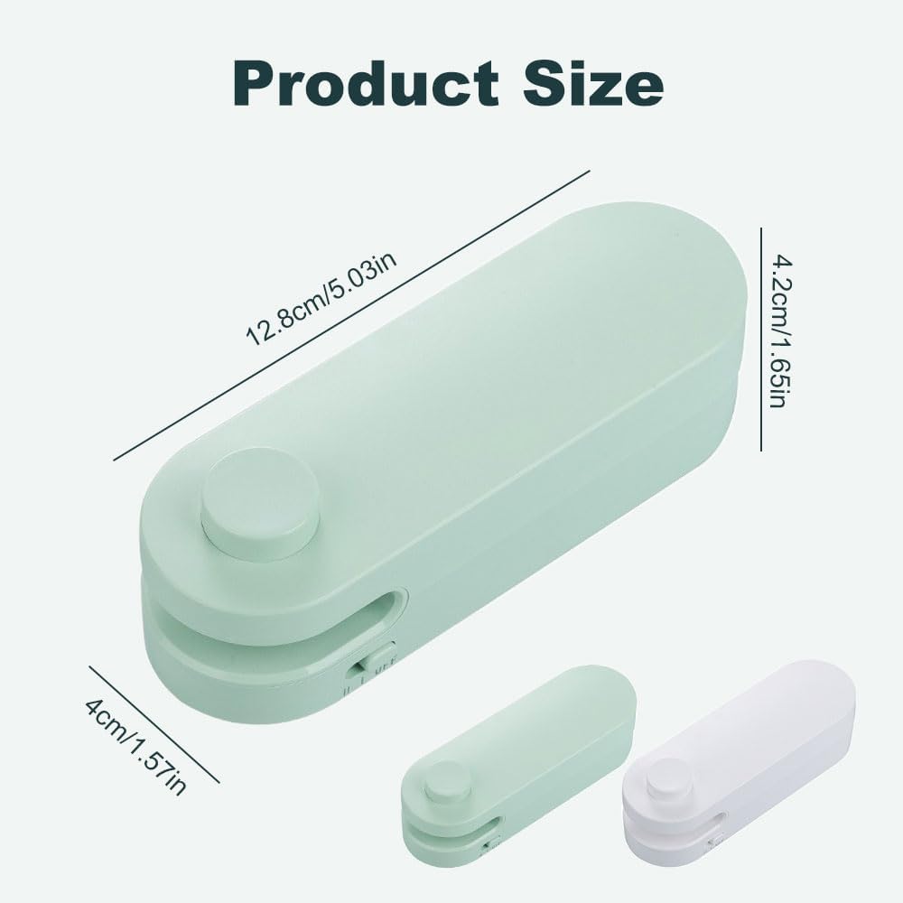 Mini Bag Sealer, 2025 Upgrade Portable Handheld Vacuum Food Sealer Bag Sealing Machine, New 4 In 1 Bag Cutter and Sealer USB Rechargeable Bag Sealer for Plastic Bags Snack Bags (Green)