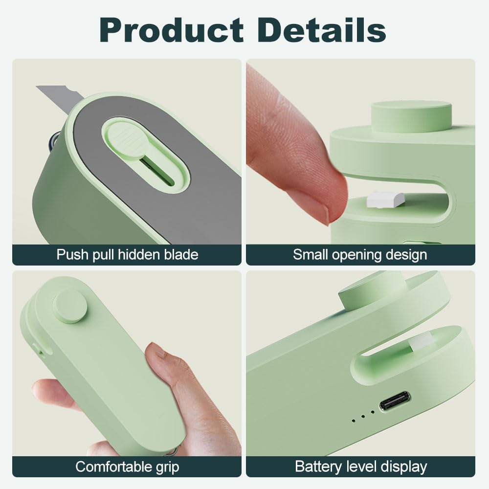 Mini Bag Sealer, 2025 Upgrade Portable Handheld Vacuum Food Sealer Bag Sealing Machine, New 4 In 1 Bag Cutter and Sealer USB Rechargeable Bag Sealer for Plastic Bags Snack Bags (Green)