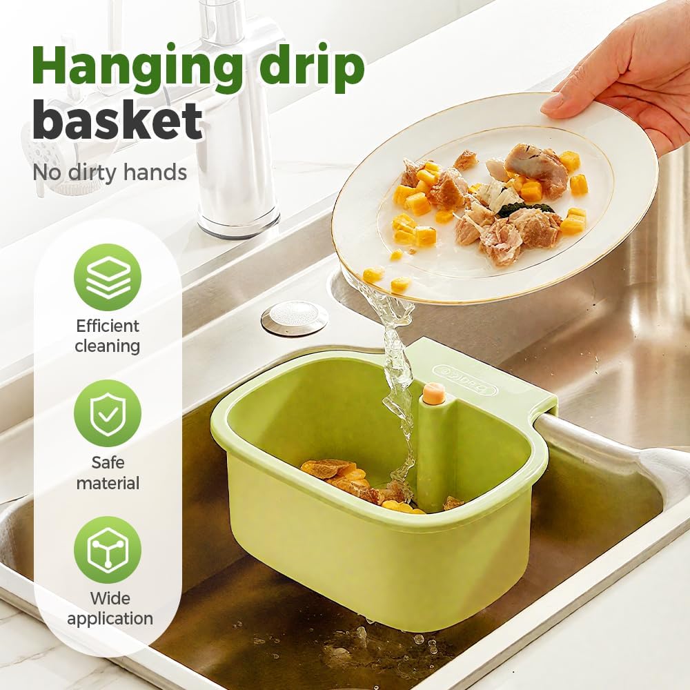 2025 New Suction Cup Sink Corner Rack, Automatic Dumping Suction Cup Press Sinks Drainer Basket, Upgrade Corner Sink Trash Catcher for Food Waste Faucet Sponge Storage Rack (White)