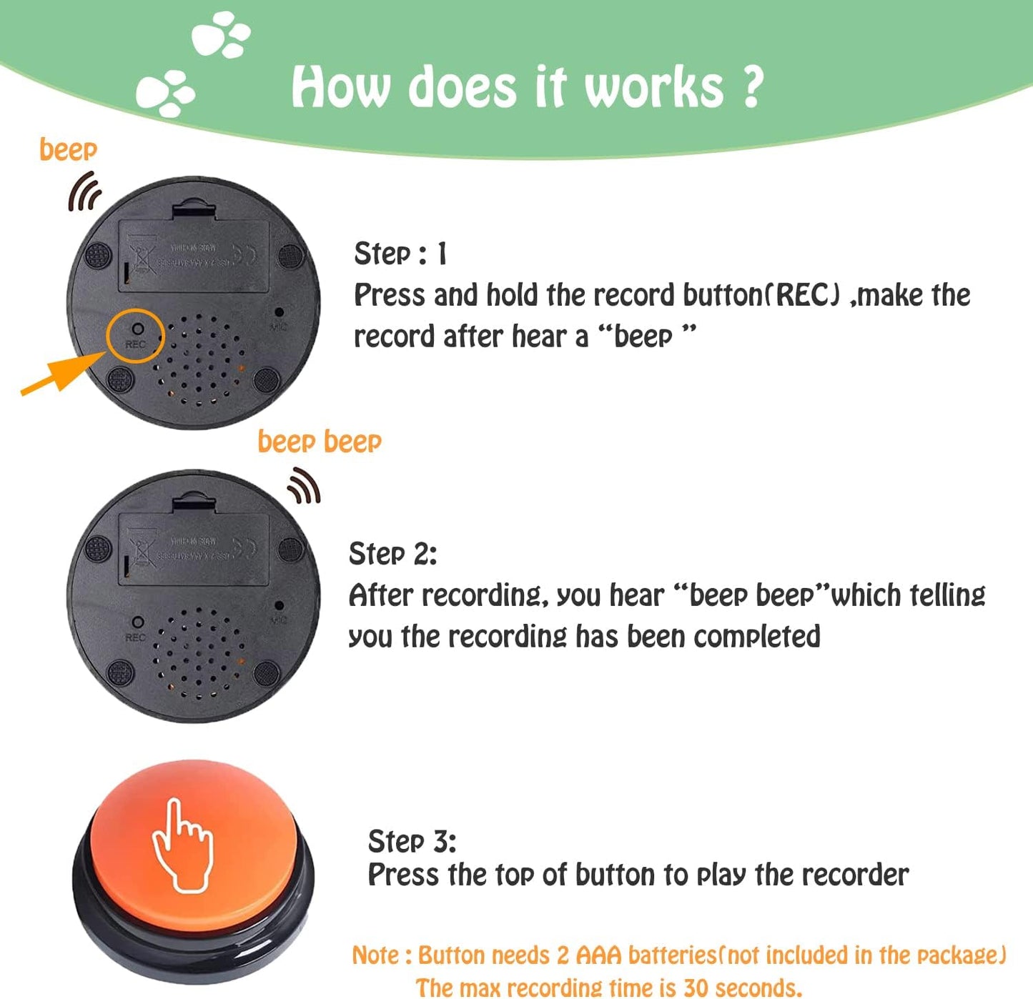 Voice Recording Button for Communication Pet Training Buzzer,30 Second Record&Playback Dog Toy,Voice Recording Clicker for Cat,Puppy,Pet Trainin,Funny Gift for Study Office Home 8Pcs
