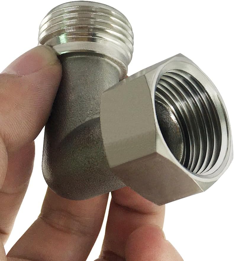 Stainless Steel Garden Hose Elbow 90 Dedgree Water Hose Connector Right Angle 3/4 GHT Male to Female Adapter for RV Camper Outdoor Faucets