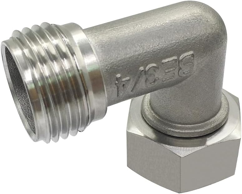 Stainless Steel Garden Hose Elbow 90 Dedgree Water Hose Connector Right Angle 3/4 GHT Male to Female Adapter for RV Camper Outdoor Faucets