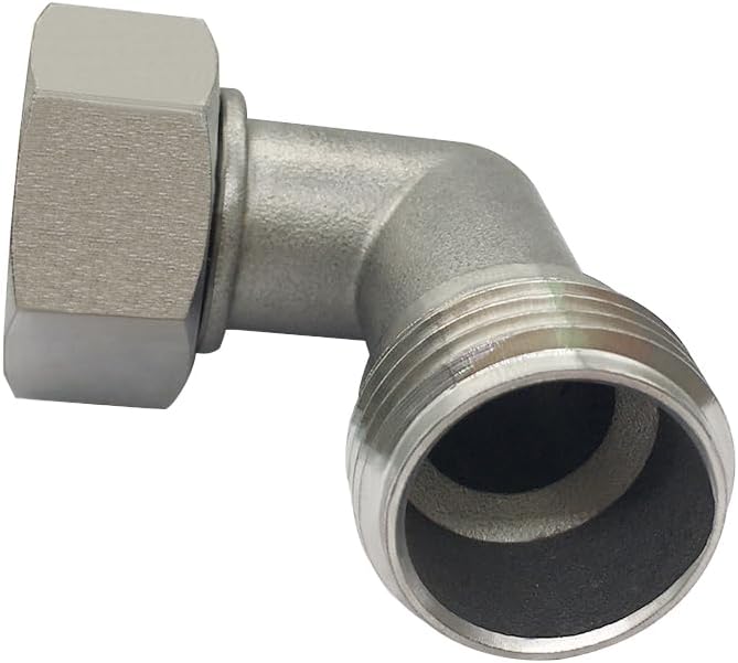 Stainless Steel Garden Hose Elbow 90 Dedgree Water Hose Connector Right Angle 3/4 GHT Male to Female Adapter for RV Camper Outdoor Faucets