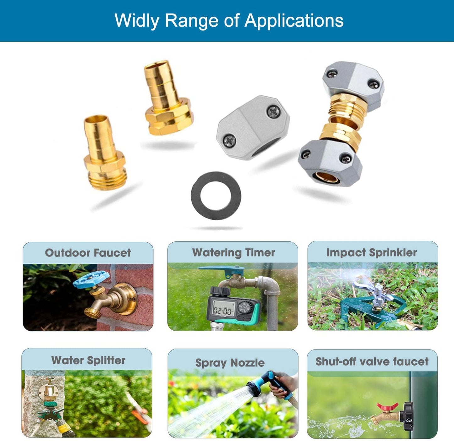 (4 Sets) Garden Hose Repair Connector Fitting, Aluminum Female and Male With Zinc Clamp Water Hose End Repair Connector Fit 3/4 Inch or 5/8 Inch Garden Hose
