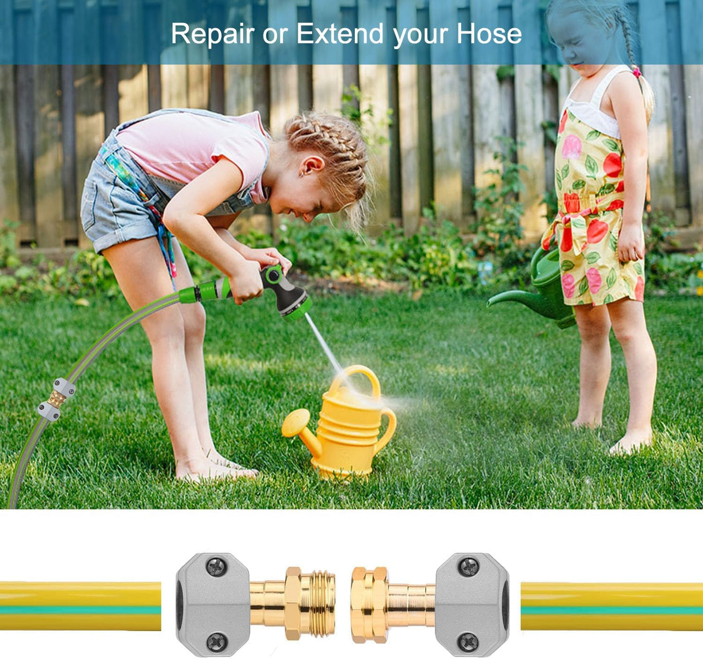(4 Sets) Garden Hose Repair Connector Fitting, Aluminum Female and Male With Zinc Clamp Water Hose End Repair Connector Fit 3/4 Inch or 5/8 Inch Garden Hose