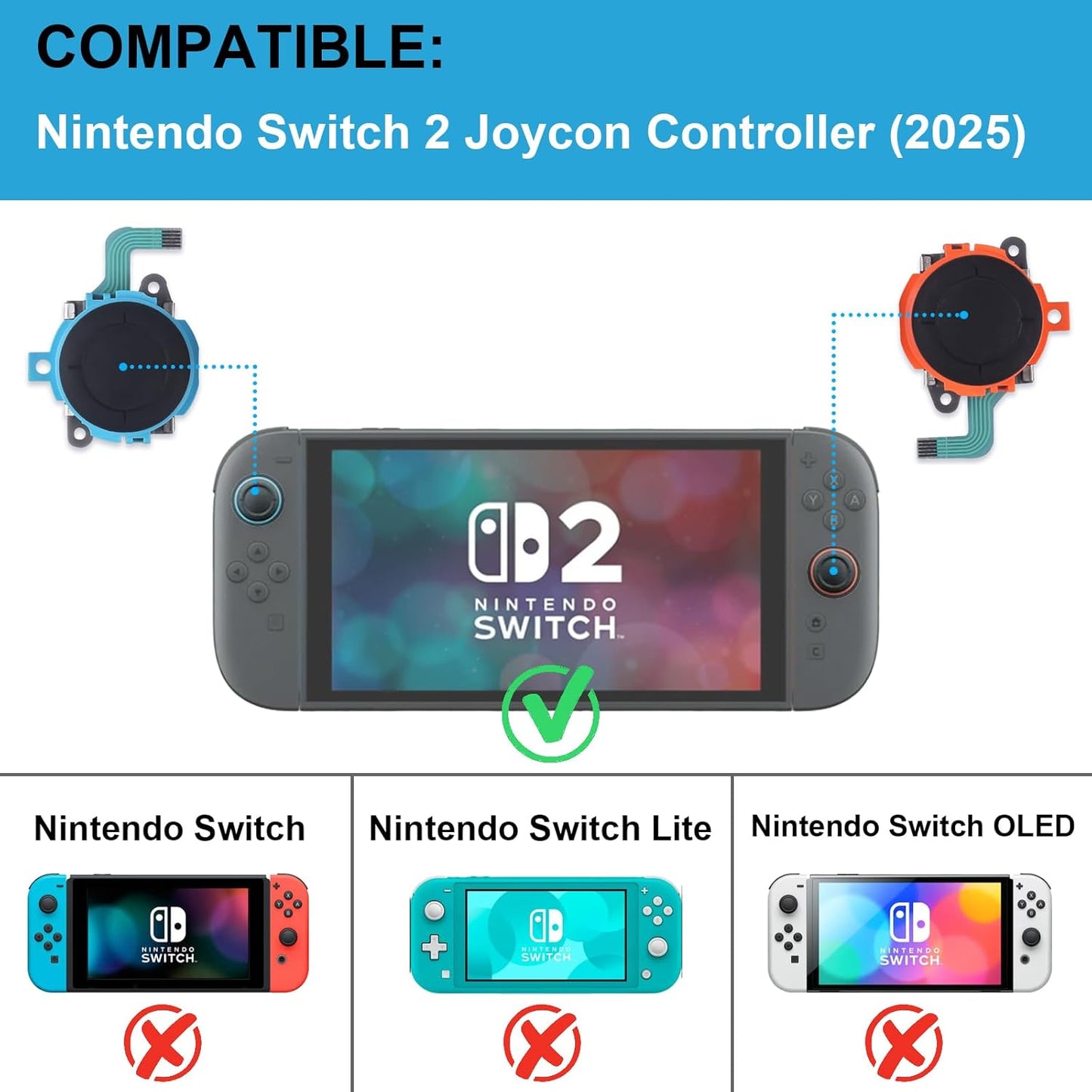 Replacement Joysticks Compatible with Nintendo Switch 2 Joycon Controller (2025), Drift Fix Repair Kit Screwdriver Pry Tools Accessories Analog Thumb Stick (Right+Left)