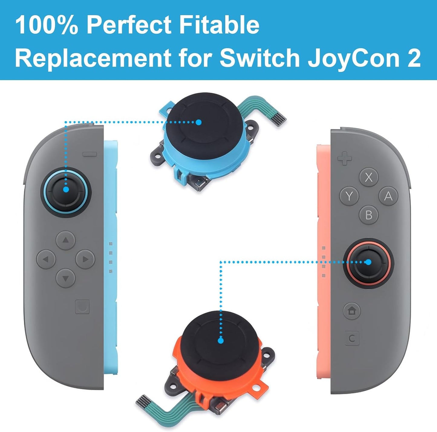 Replacement Joysticks Compatible with Nintendo Switch 2 Joycon Controller (2025), Drift Fix Repair Kit Screwdriver Pry Tools Accessories Analog Thumb Stick (Right+Left)