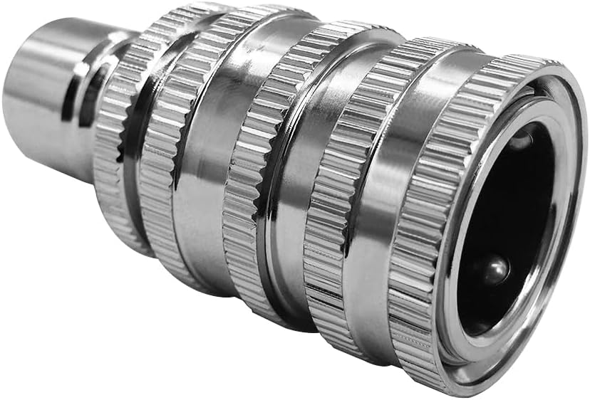 Stainless Garden Hose Quick Connect Fittings Water Hose Connectors 3/4 Inch GHT Disconnect Quick Release (Plating Brass&Nickel on Surface, Set of 2)