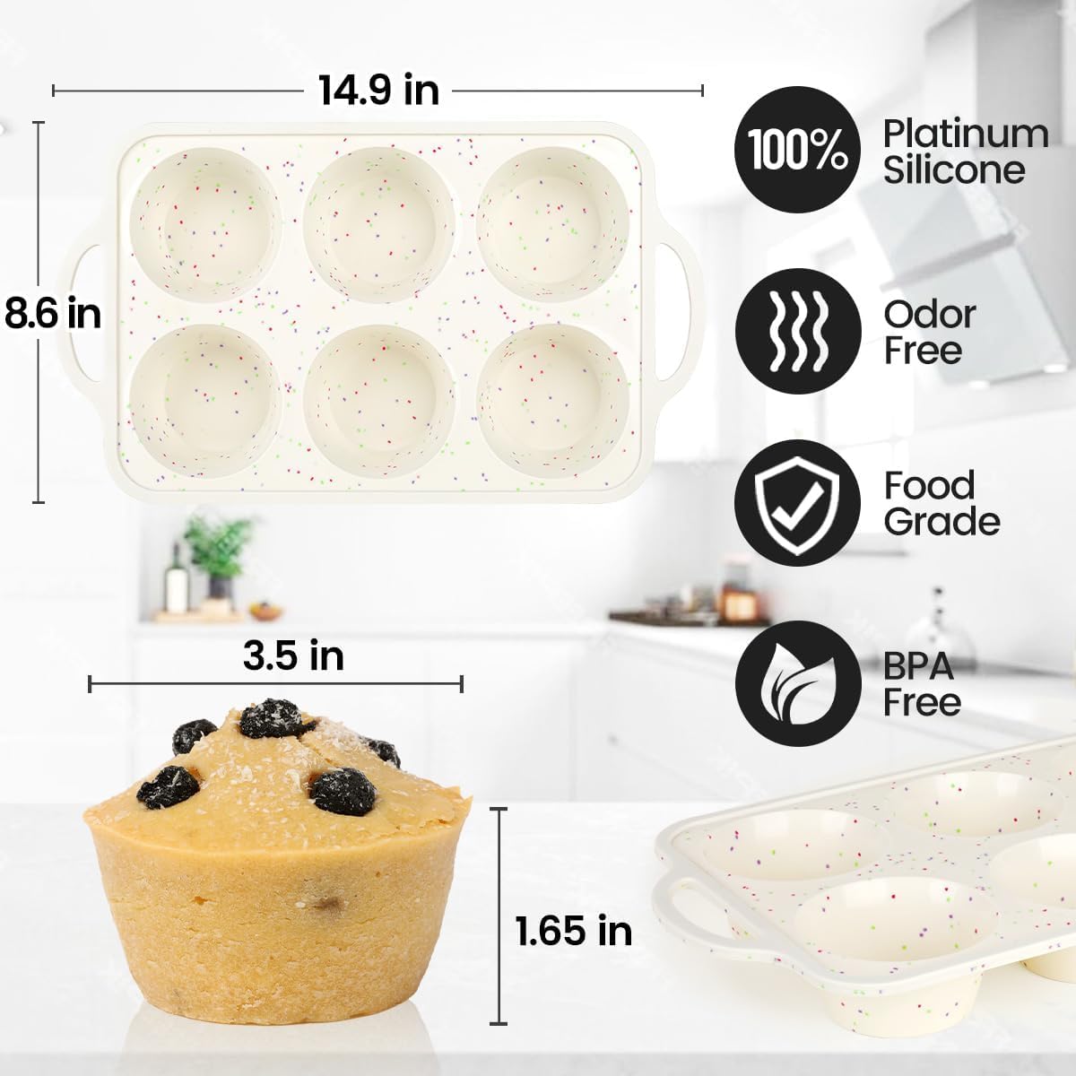 Silicone Regular Size Muffin Pan 12 Cups & Jumbo Muffin Pan with Metal Reinforced Frame