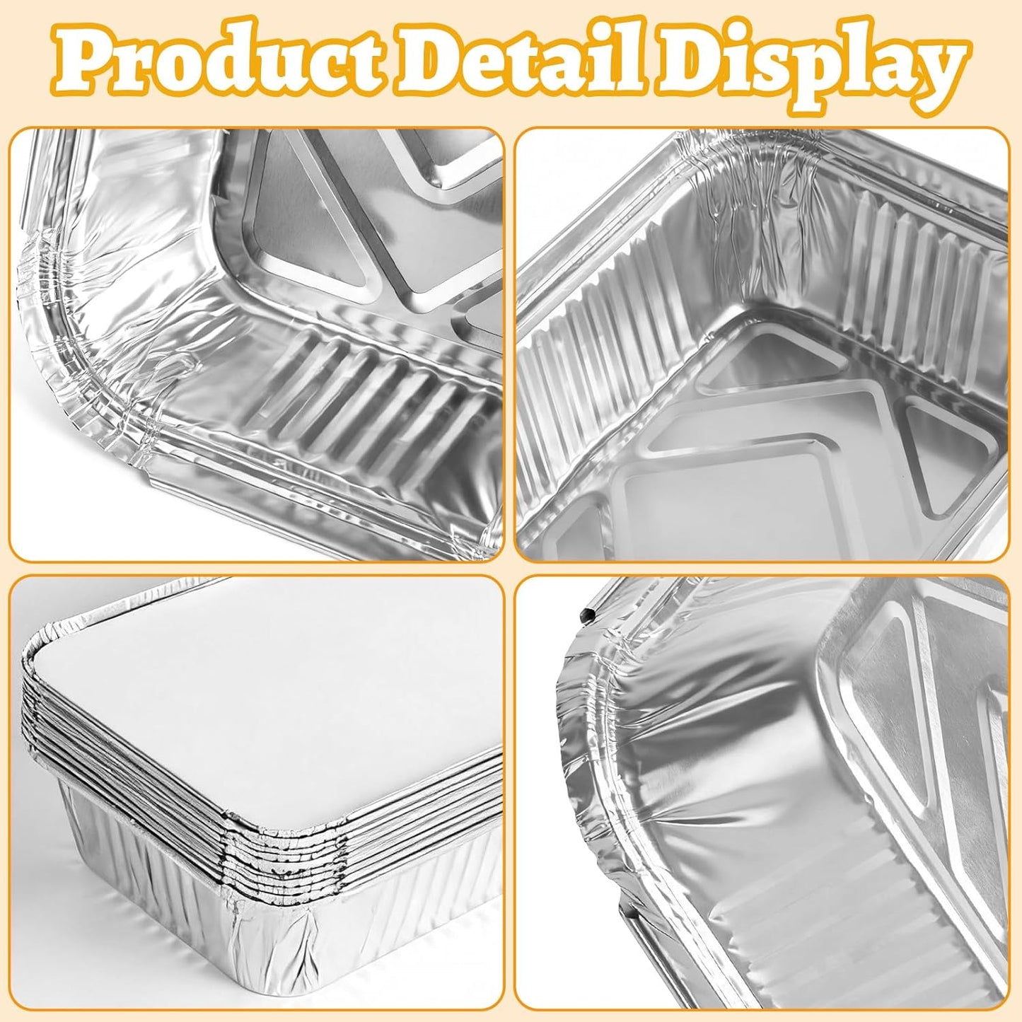 30 Pack Disposable Aluminum Foil Pans with Lids, 10x7.5 And 7.3x5.3 Square 6.9x4.3 Square Combo Set, Disposable Aluminum Pans With Lids for Birthday Party, Wedding, Holiday Celebration