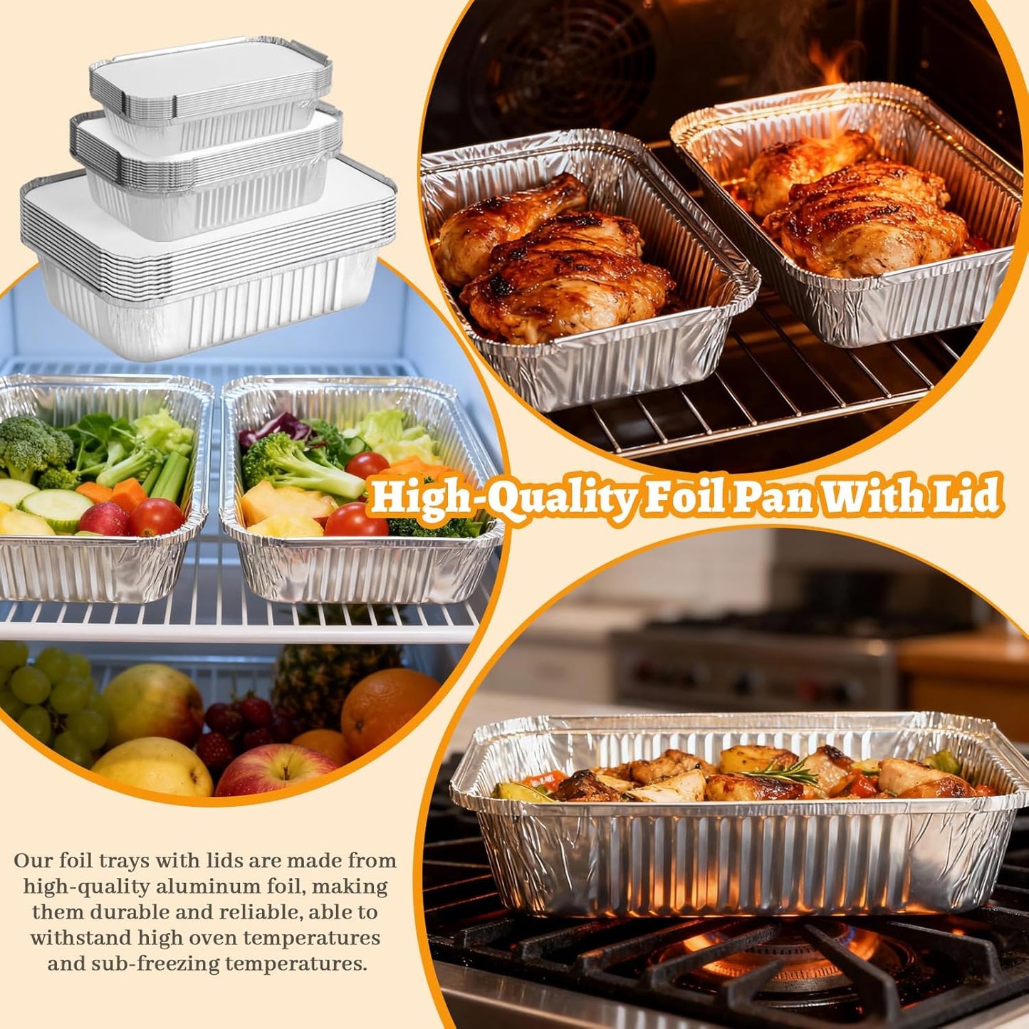 30 Pack Disposable Aluminum Foil Pans with Lids, 10x7.5 And 7.3x5.3 Square 6.9x4.3 Square Combo Set, Disposable Aluminum Pans With Lids for Birthday Party, Wedding, Holiday Celebration