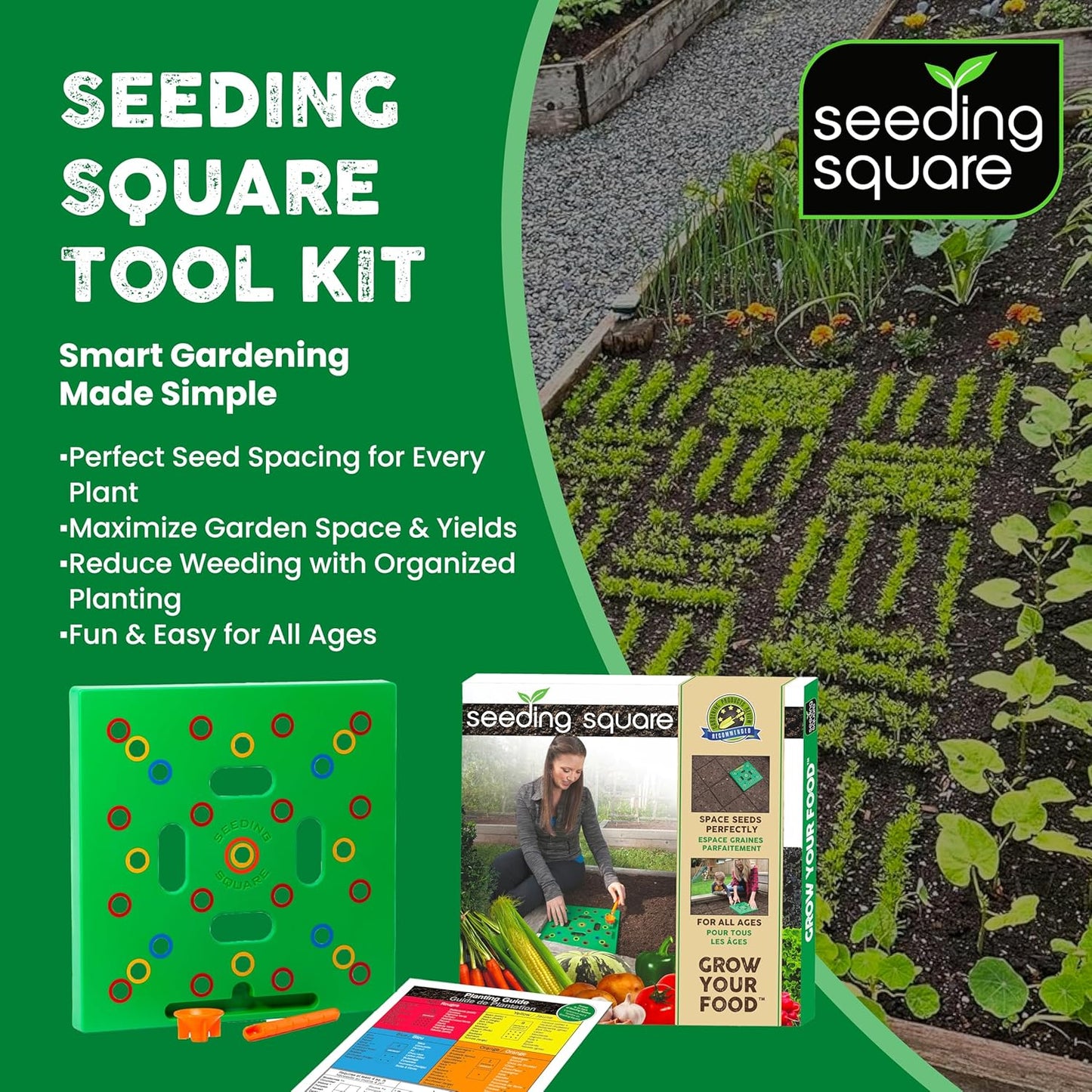 - Patented Seed and Seedling Spacer Tool for Bigger Harvests, Organized Plants & Fewer Weeds – Color-Coded Gardening Template with Dibber, Seed Spoon, Ruler & Planting Guide