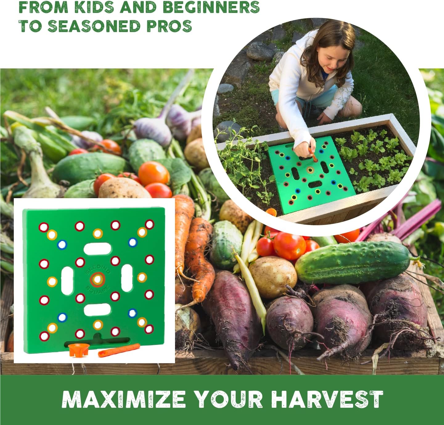 - Patented Seed and Seedling Spacer Tool for Bigger Harvests, Organized Plants & Fewer Weeds – Color-Coded Gardening Template with Dibber, Seed Spoon, Ruler & Planting Guide